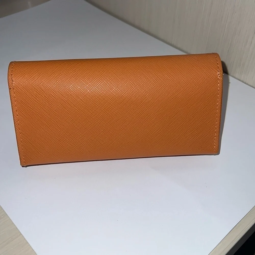 Tory Burch Crossgrain Orange Leather Large Sunglasses Case Clutch